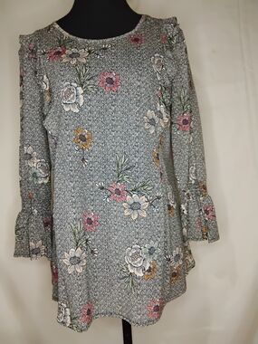 Style & Co. Floral Ruffle Sleeve Blouse in Gray, Pink, Yellow, Cream